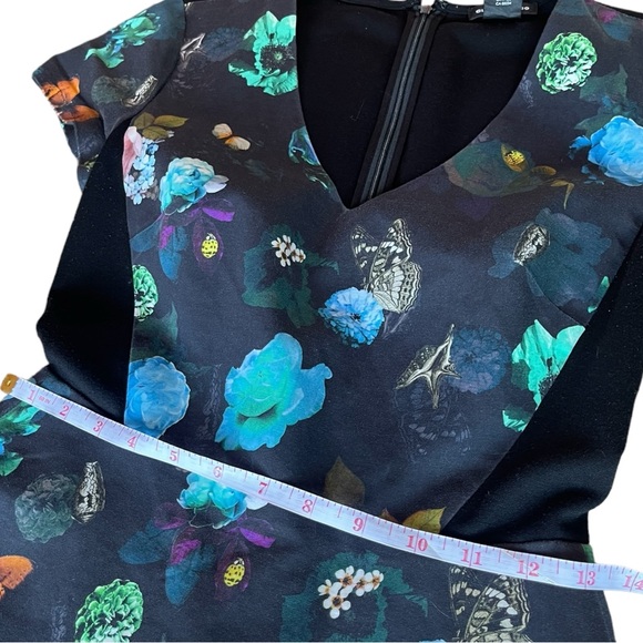 Club Monaco Aurelie Floral Fit And Flare Butterflies Dress Pockets Black Size 2 - Picture 8 of 10